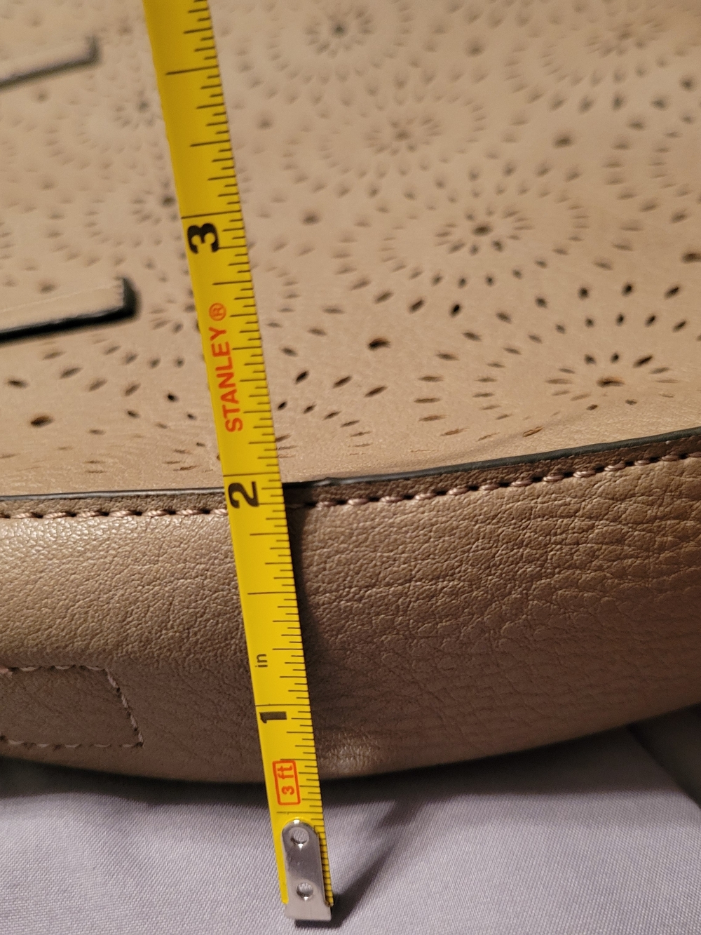 Beige Perforated Circle Tote Bag - Women's Fashion Handbag - Picture 7 of 8